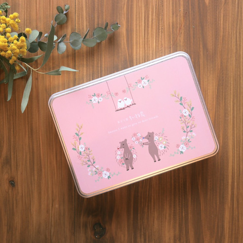 ちいさな窓のクッキー缶 L ピンク (THANK YOU 文鳥) クッキー