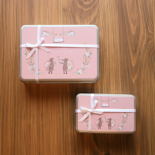 ちいさな窓のクッキー缶 L ピンク (THANK YOU 文鳥) クッキー