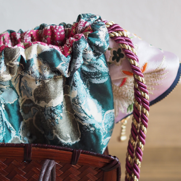 夏限定シリーズジャガード織猫型3way巾着カゴバッグ(一点作品/送料無料) 7枚目の画像
