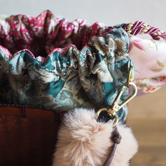 夏限定シリーズジャガード織猫型3way巾着カゴバッグ(一点作品/送料無料) 8枚目の画像