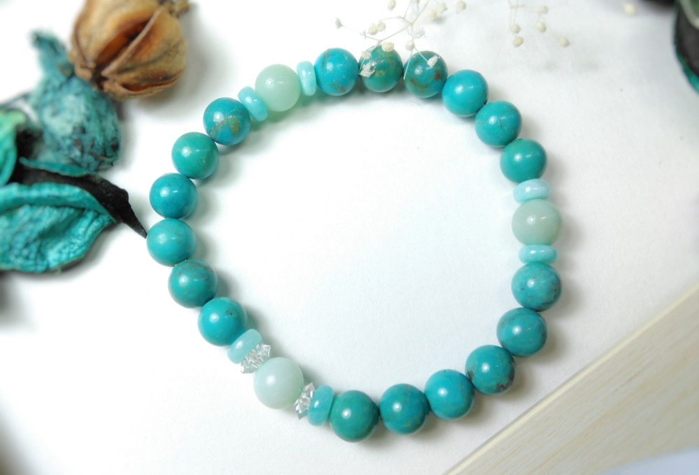 値下げしました！20%OFF❣アマゾナイト×ターコイズの素敵なブルー×ブルー（ゴムブレスレット）