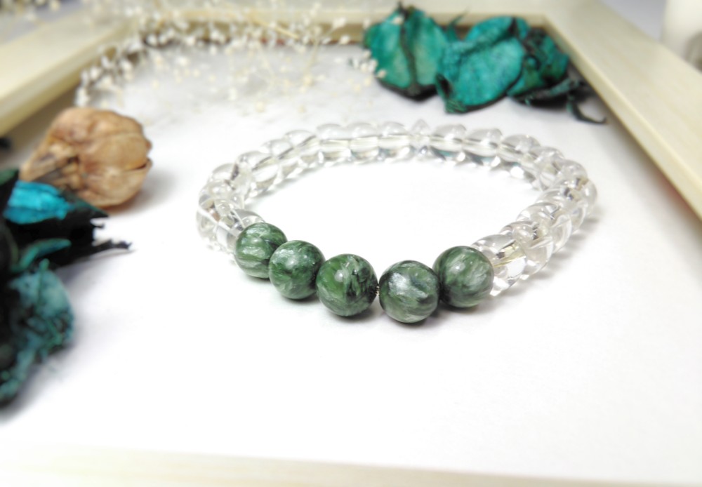 セラフィナイト・水晶（ゴムブレスレット）