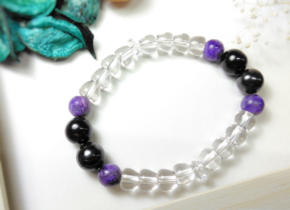 SAIL❕10％ＯＦＦ❣スギライト濃淡・水晶（ゴムブレスレット）