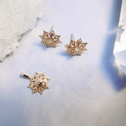 14K金-摩洛哥風-光點蕾絲八角星珍珠耳釘(一對) 第2張的照片