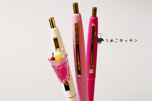 【ボールペン】ピンクソーダフロート　ミニチュアフード 3枚目の画像