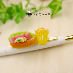 【ボールペン】ハムたまごサンド　オレンジジュース　ミニチュアパン　ミニチュアフード 2枚目の画像