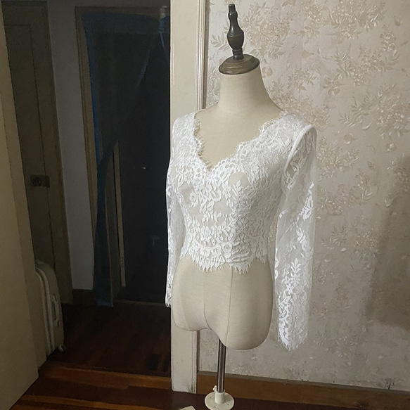 婚紗蕾絲波麗羅上衣只有 V 領婚禮/招待會 第3張的照片