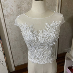 エレガント ホワイト フレンチスリーブ ウエディングドレス用ボレロ トップス 上品レース オーダーメイド可能 4枚目の画像