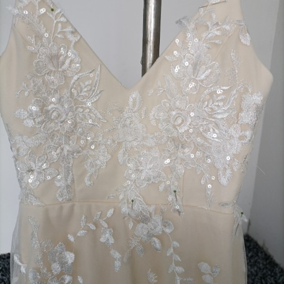 花卉刺繡V領婚紗接著派對派對禮服修長拖裾型 第3張的照片