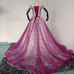 露肩彩色連衣裙紫色公主線金蔥亮片薄紗渴望禮服婚禮/招待會/儀式 第2張的照片