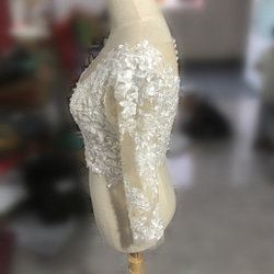 婚紗上衣只有 3D 立體蕾絲刺繡短上衣四分之三袖長新娘/婚紗 第3張的照片