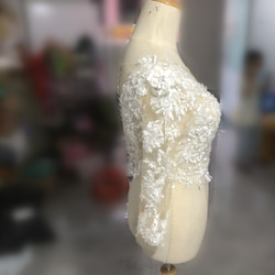 婚紗上衣只有 3D 立體蕾絲刺繡短上衣四分之三袖長新娘/婚紗 第4張的照片