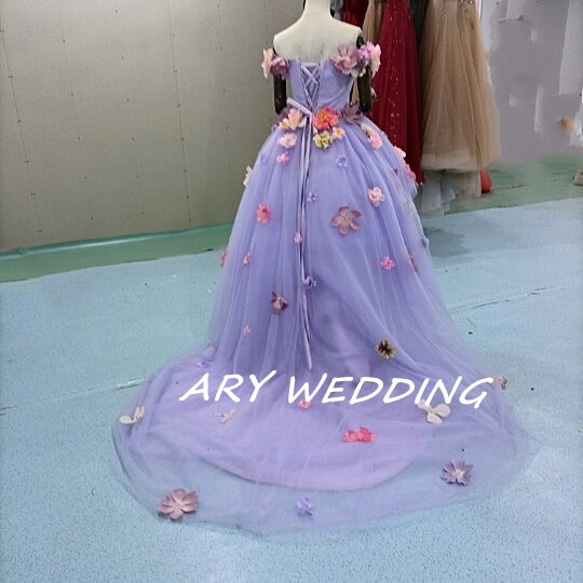 高質量！顏色連衣裙淺紫色魚尾花圖案可愛公主系新娘/婚禮 第6張的照片