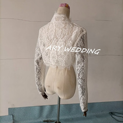法式婚紗長袖波萊羅米白色外罩新娘/婚紗/伴娘/婚禮/宴會 第3張的照片