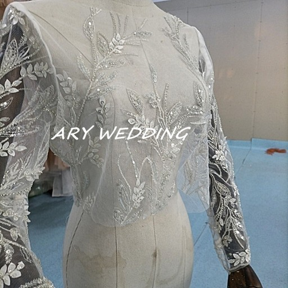 高品質！ウエディングドレス 長袖 ボレロ ハンドビーディング 花嫁  