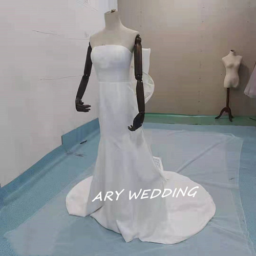 高品質！ベアトップ ウエディングドレス オフホワイト マーメイド  