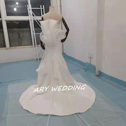 高品質！ベアトップ ウエディングドレス オフホワイト マーメイド  
