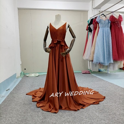 とろみシフォンサテンドレス テラコッタ お呼ばれ/二次会/前撮り  