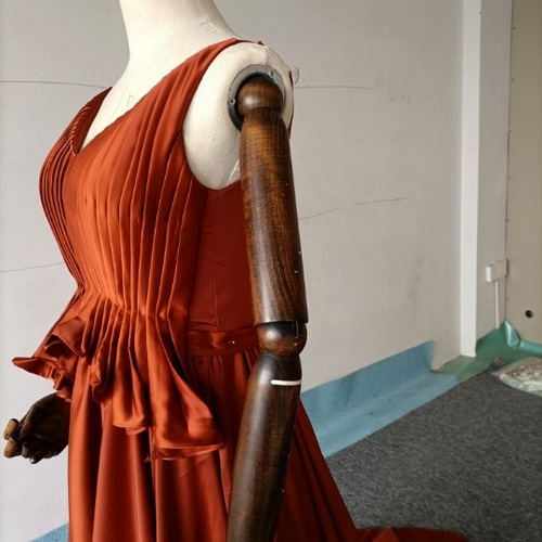 とろみシフォンサテンドレス テラコッタ お呼ばれ/二次会/前撮り  