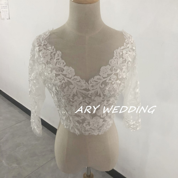 婚紗上衣僅3D立體蕾絲刺繡短上衣3/4袖長新娘/婚紗 第1張的照片