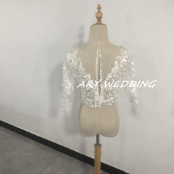 婚紗上衣僅3D立體蕾絲刺繡短上衣3/4袖長新娘/婚紗 第2張的照片