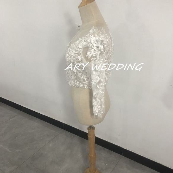 婚紗上衣僅3D立體蕾絲刺繡短上衣3/4袖長新娘/婚紗 第3張的照片