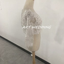婚紗上衣僅3D立體蕾絲刺繡短上衣3/4袖長新娘/婚紗 第4張的照片