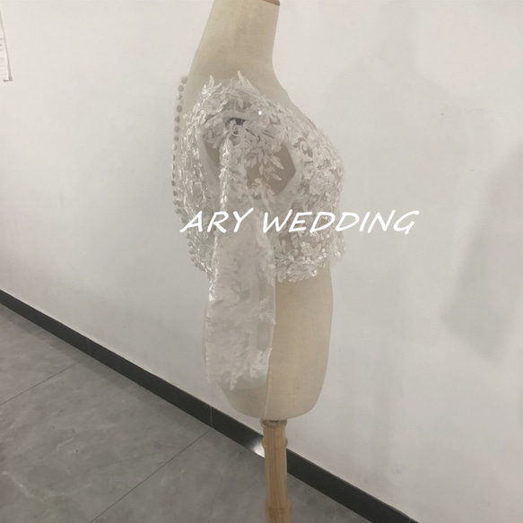 婚紗上衣僅3D立體蕾絲刺繡短上衣3/4袖長新娘/婚紗 第4張的照片
