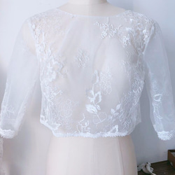 僅適用於婚紗的波萊羅上衣 四分之三袖 象牙色 精緻蕾絲可以訂購 第3張的照片