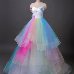 レインボーカラードレス 虹色 ウエディングドレス　お色直し　ボリュームたっぷり　オーダー可能 1枚目の画像