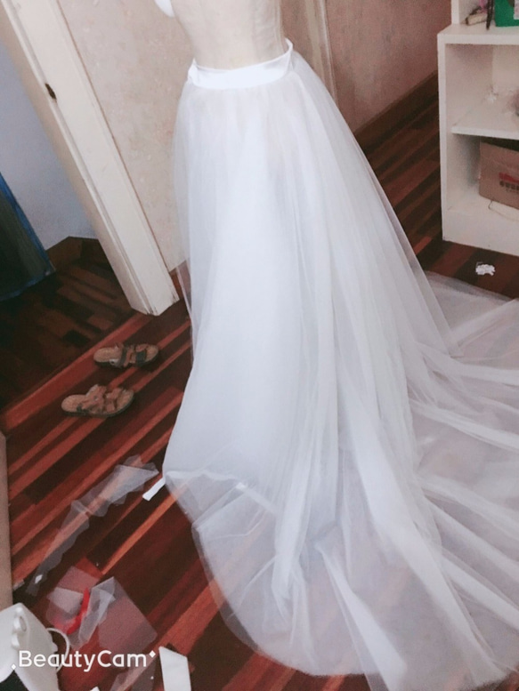 オーバードレス、色変更無料 ウエディングドレス用オーバースカート、お色直し　6層チュール  前スリット 2枚目の画像