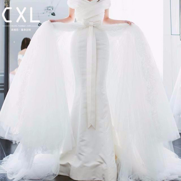 オーバードレス、色変更無料 ウエディングドレス用オーバースカート、お色直し　6層チュール  前スリット 5枚目の画像
