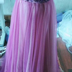 ハンドメイド美品！カラードレス パープル/紫 ベアトップ ステージ衣装 披露宴 パーティー ロングドレス 2枚目の画像