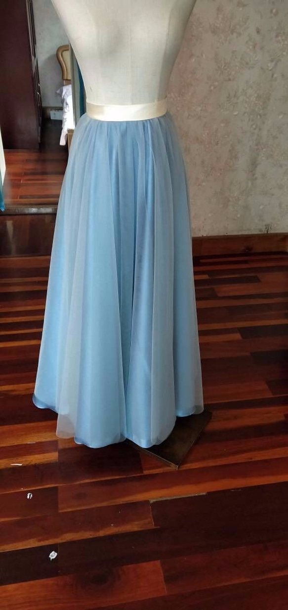 ブルーグレーオーバードレス、スカート、クリーム色リボン　結婚式お色直し　オーダーメイド可能 1枚目の画像