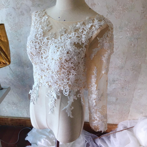 高級ビーズ星形刺繍 ウエディングドレス用ボレロ トップスのみ 3D立体