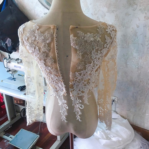 高級ビーズ星形刺繍 ウエディングドレス用ボレロ トップスのみ 3D立体
