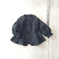 リネン裾フリル ノーカラージャケット / 80～120cm　※他サイズ応相談 7枚目の画像