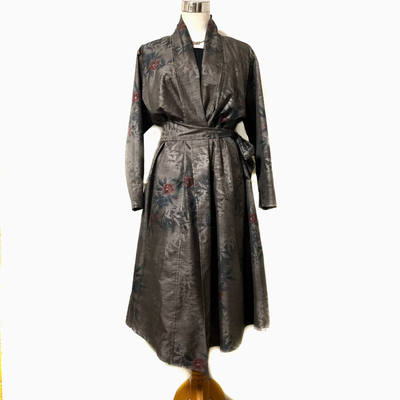 9マルキ白大島 着物リメイク コートワンピース 着物リメイク☆本場