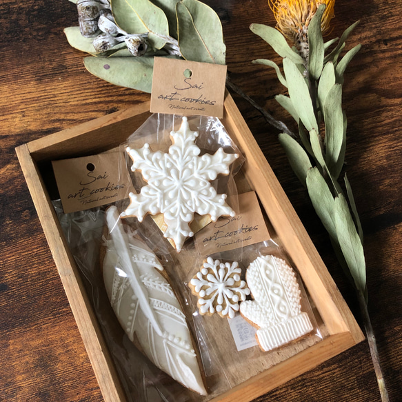 オーガニックアイシングクッキーウィンターフェザーギフトBOX