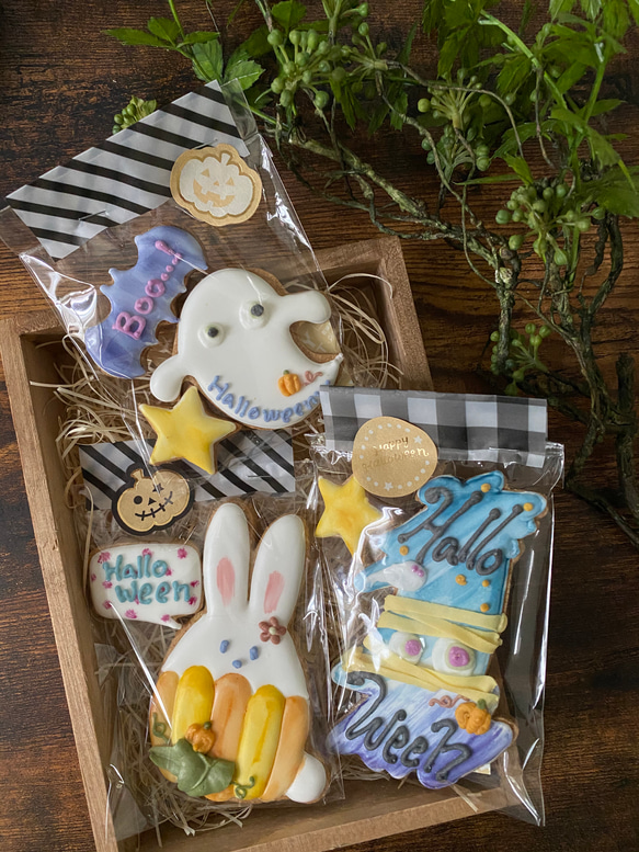 【ハロウィン2021】3袋セット！オーガニックアイシングクッキー/ オバケ　魔女ウサギ　カボチャ 3枚目の画像