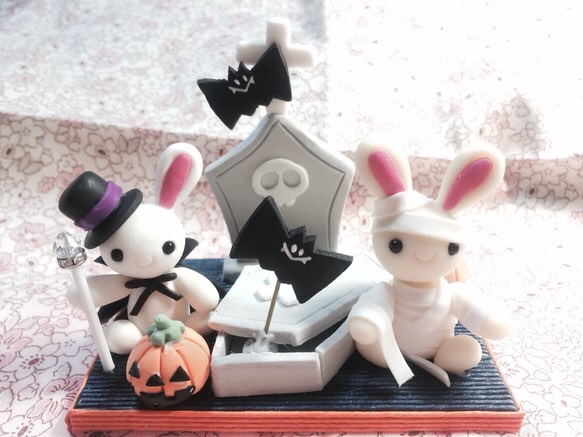 ☆ドラキュラうさぎとミイラうさぎ(受注生産) その他置物 おり姫