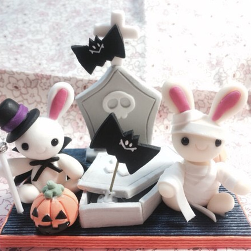☆ドラキュラうさぎとミイラうさぎ(受注生産) その他置物 おり姫