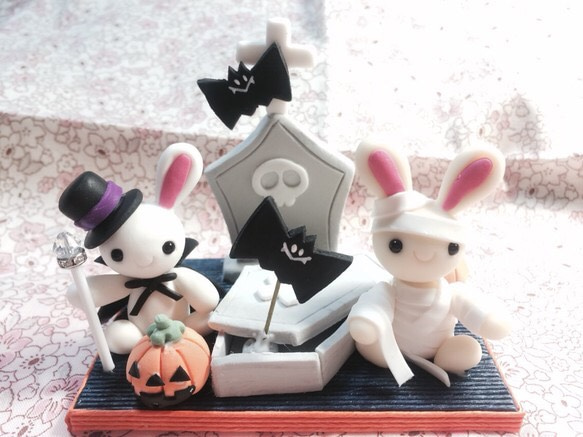 ☆ドラキュラうさぎとミイラうさぎ(受注生産) その他置物 おり姫