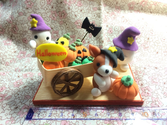 ☆ハロウィンのかぼちゃの荷車とわんちゃん(受注生産) 2枚目の画像
