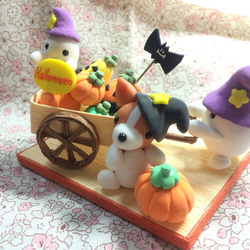 ☆ハロウィンのかぼちゃの荷車とわんちゃん(受注生産) 3枚目の画像