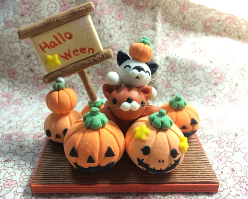 ☆ハロウィン☆猫ちゃん祭り☆粘土作品☆一点物☆壁掛け☆ ☆ハロウィン☆猫ちゃん祭り☆粘土作品☆一点物☆壁掛け☆