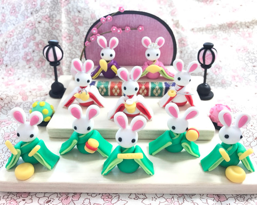 三人官女 うさぎの雛祭り つまみ細工 ひな人形・雛飾り blume