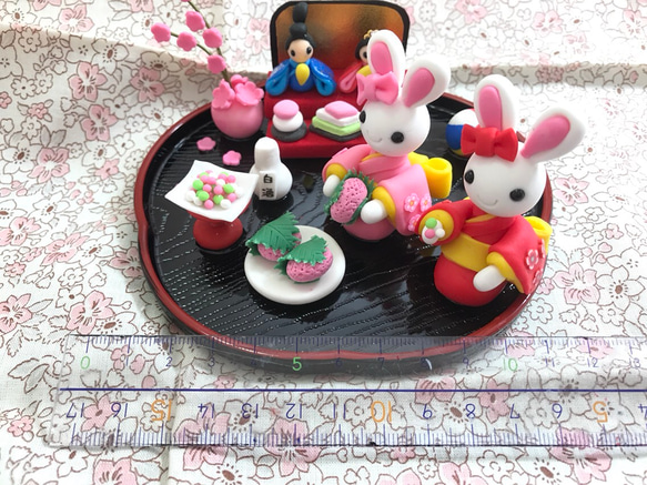 ☆おひな祭りのうさぎちゃんズ(受注生産) 雛祭り　雛人形　お雛様　樹脂粘土　置物 2枚目の画像