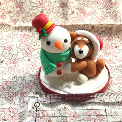 ☆クリスマス雪だるまとわんちゃん(受注生産)Creema限定品 2枚目の画像