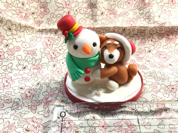 ☆クリスマス雪だるまとわんちゃん(受注生産)Creema限定品 2枚目の画像